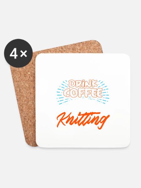 I Like To Drink Coffee After Knitting Funny Tee - Untersetzer (4er-Set) - Weiß
