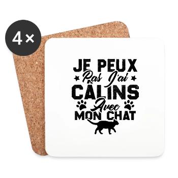 je peux pas j'ai câlins avec mon chat - Dessous de verre (lot de 4) - blanc - Devant