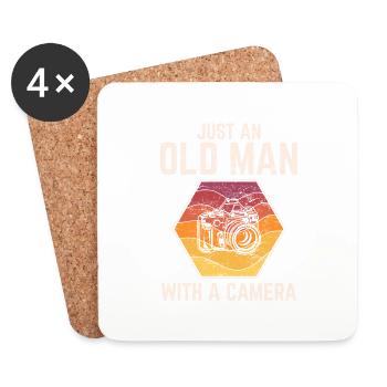 Old Man With Camera Funny Photography Lover Photog - Coasters (set of 4) - white - Front