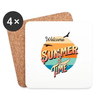 Cool Retro Design Summer Beach Palms Summer - Coasters (set of 4) - white - Front