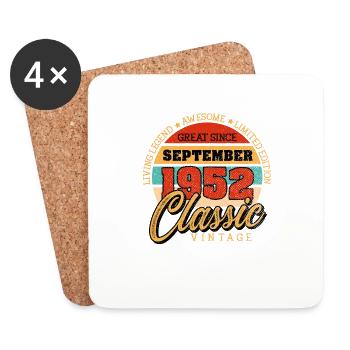 Retro 70 Years September 1952 Birthday Vintage - Coasters (set of 4) - white - Front