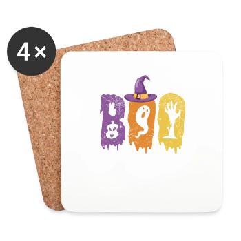 Boo Spinnen Hexenhut Halloween Spinne Geist Hexen - Untersetzer (4er-Set) - Weiß - Vorne