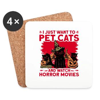 Je veux juste caresser les chats et regarder des films d’horreur - Dessous de verre (lot de 4) - blanc - Devant
