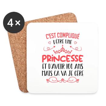 C'est compliqué d’être une princesse avoir 100 ans - Dessous de verre (lot de 4) - blanc - Devant