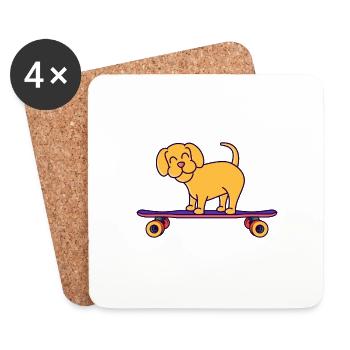 Skateboard Hund Auf Longboard - Untersetzer (4er-Set) - Weiß - Vorne