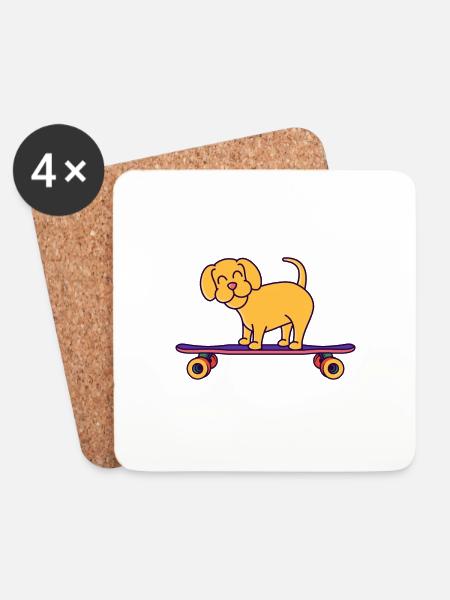 Skateboard Hund Auf Longboard - Untersetzer (4er-Set) - Weiß