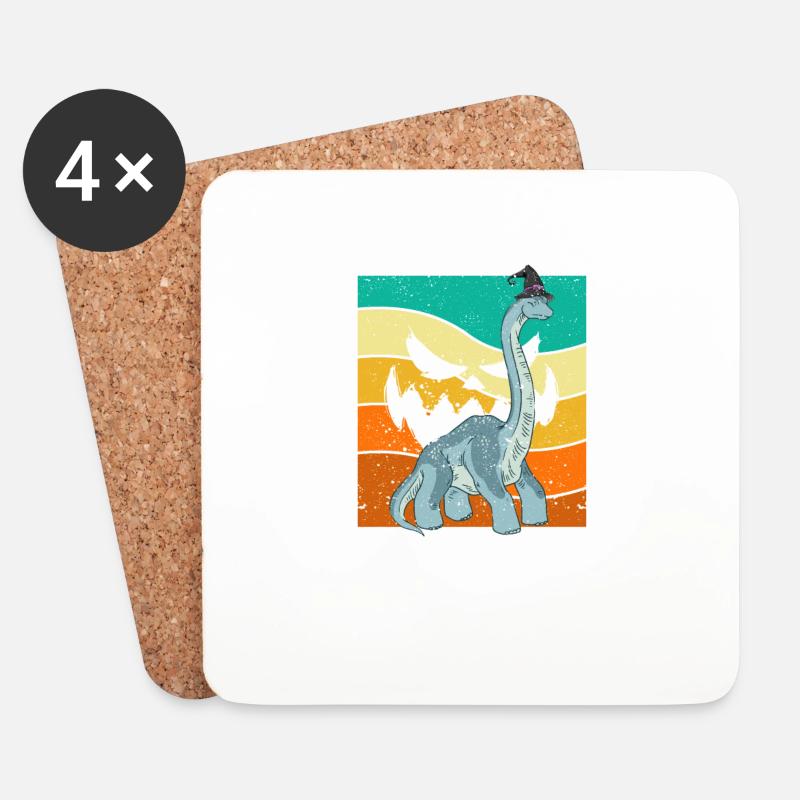 Brachiosaurus Hexe Kürbis Halloween Dinosaurier - Untersetzer (4er-Set) - Weiß