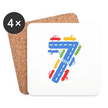 Kids Birthday Number 7 ToyCars for Kids Boys - Coasters (set of 4) - white - Front