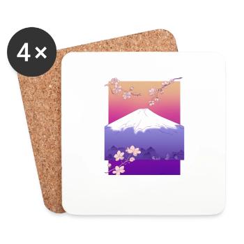 Japan mountain beautiful design with flowers - Coasters (set of 4) - white - Front