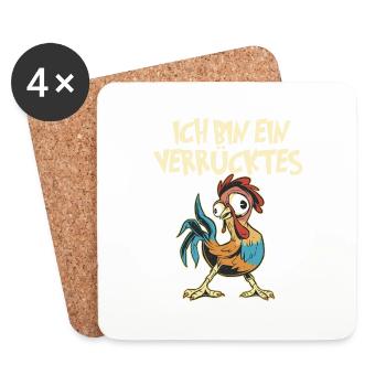 Verrücktes Huhn Hühnchen Hahn Hähnchen Gockel - Untersetzer (4er-Set) - Weiß - Vorne