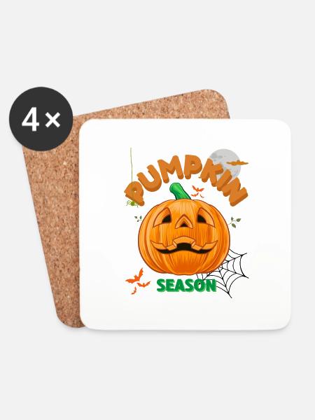 The Season Pumpkin Autumn Tree Orange Fall Leaves - Coasters (set of 4) - white