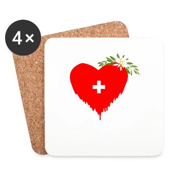 Cœur Suisse - Dessous de verre (lot de 4) - blanc - Devant