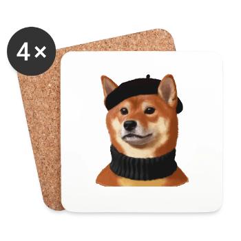 Shiba Hund mit Mütze und Pullover - Untersetzer (4er-Set) - Weiß - Vorne