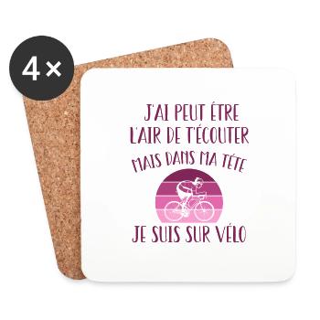 Vélo - Dans ma tête je suis sur mon vélo - Dessous de verre (lot de 4) - blanc - Devant