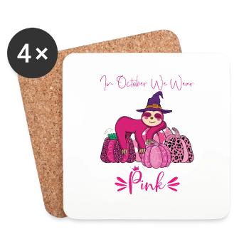En octobre, nous portons le cancer du sein de la paresse rose - Dessous de verre (lot de 4) - blanc - Devant