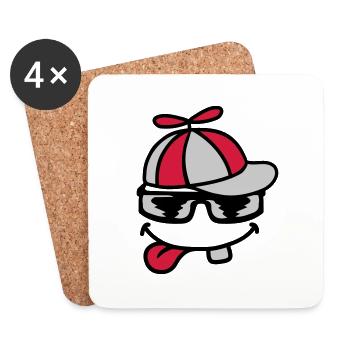 Comic Face Propeller Cap Wind Turbine - Coasters (set of 4) - white - Front