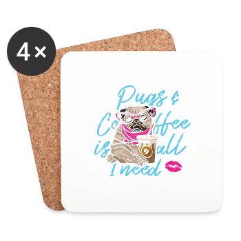 Funny pug dog head dog - Coasters (set of 4) - white - Front