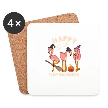 Happy Flamingoween Drôle d’amoureux des flamants roses - Dessous de verre (lot de 4) - blanc - Devant
