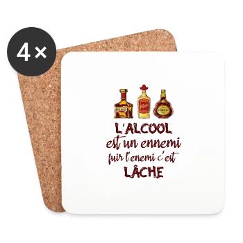 L'alcool est un ennemi - Dessous de verre (lot de 4) - blanc - Devant