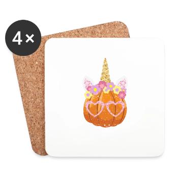 Halloween Thanksgiving Citrouille Licorne Corne Drôle - Dessous de verre (lot de 4) - blanc - Devant
