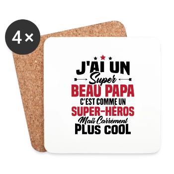Super beau-papa c'est comme un super héros - Dessous de verre (lot de 4) - blanc - Devant