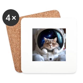 Katze im Weltraum - Untersetzer (4er-Set) - Weiß - Vorne