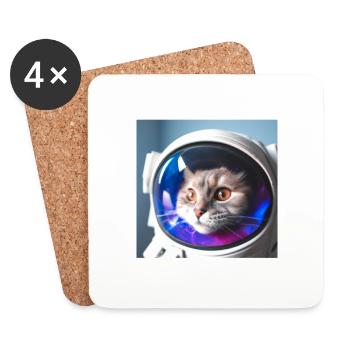 Katze im Weltraum - Untersetzer (4er-Set) - Weiß - Vorne