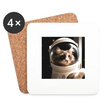 Katze im Weltraum - Untersetzer (4er-Set) - Weiß - Vorne