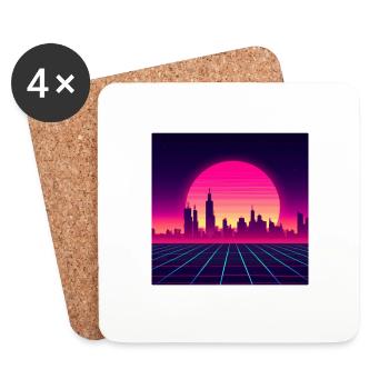 Retro wave style with sunset - Coasters (set of 4) - white - Front