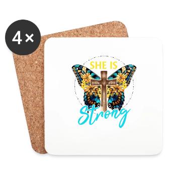 Butterfly Flower Motivational Saying Woman - Coasters (set of 4) - white - Front