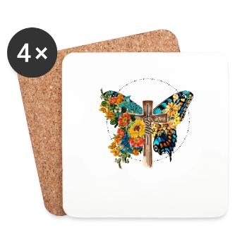 Butterfly Flower Motivational Saying Woman - Coasters (set of 4) - white - Front