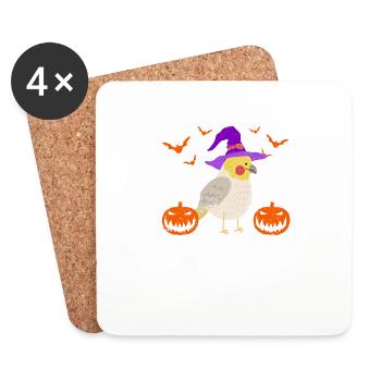 Nymphensittich Vogel Hexenhut Lustig Halloween - Untersetzer (4er-Set) - Weiß - Vorne