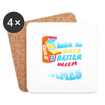 Life Gets Better With Games Retro Quiz Gamer - Coasters (set of 4) - white - Front