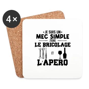 Mec simple aime le bricolage et l'apéro mécano - Dessous de verre (lot de 4) - blanc - Devant
