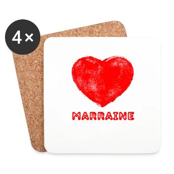 J'aime ma marraine - grand cœur rouge - Dessous de verre (lot de 4) - blanc - Devant