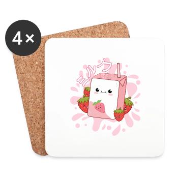 Milk-shake japonais à la fraise kawaii - Dessous de verre (lot de 4) - blanc - Devant