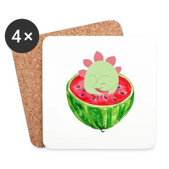 Cute dino on melon 💗 design for the family - Coasters (set of 4) - white - Front