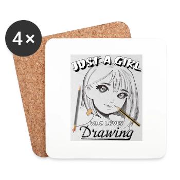 Seulement une fille qui aime dessiner - Dessous de verre (lot de 4) - blanc - Devant