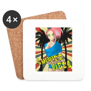 Summer vibes - Anime Palm Trees and Beach - Coasters (set of 4) - white - Front