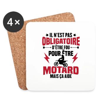 Pas obligatoire d'être fou pour être motard - Dessous de verre (lot de 4) - blanc - Devant