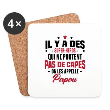 Papou super héros cadeau grand-père - Dessous de verre (lot de 4) - blanc - Devant