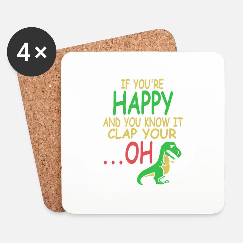 Funny T-Rex If You're Happy Clap Your … Oh Present - Untersetzer (4er-Set) - Weiß