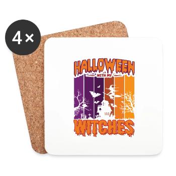 Happy Halloween Party Witch Bat Scary Haunting - Coasters (set of 4) - white - Front