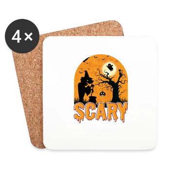 Happy Halloween Party Witch Bat Scary Haunting - Coasters (set of 4) - white - Front