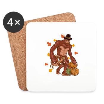Pilgrim Bigfoot Turkey Thanksgiving Sasquatch - Coasters (set of 4) - white - Front