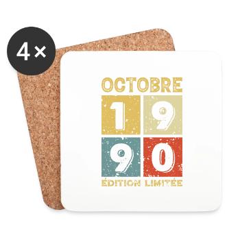 Anniversaire Vintage Idée Cadeau Octobre 1990 - Dessous de verre (lot de 4) - blanc - Devant