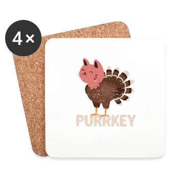Purrkey Turkey Day Kitten Funny Thanksgiving - Coasters (set of 4) - white - Front