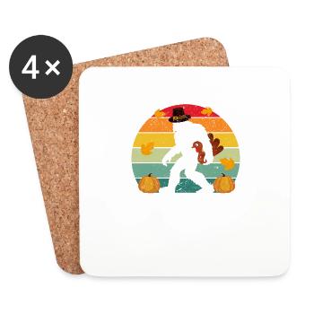 Pilgrim Bigfoot Turkey Thanksgiving Sasquatch - Coasters (set of 4) - white - Front