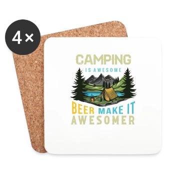 Camping Camping Tente Caravane Bières - Dessous de verre (lot de 4) - blanc - Devant