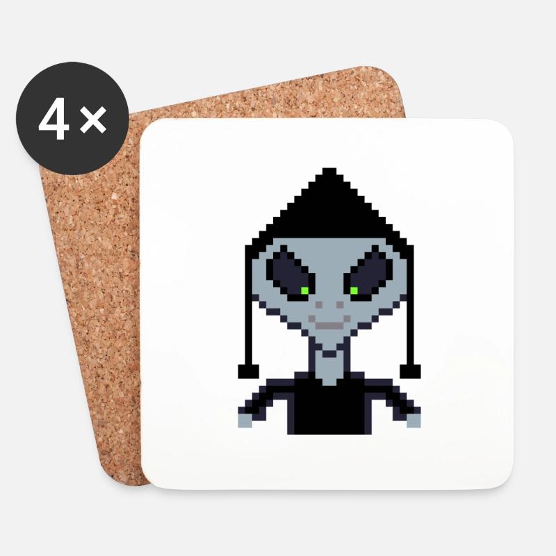 Pixel Alien "Black Boy" - Untersetzer (4er-Set) - Weiß